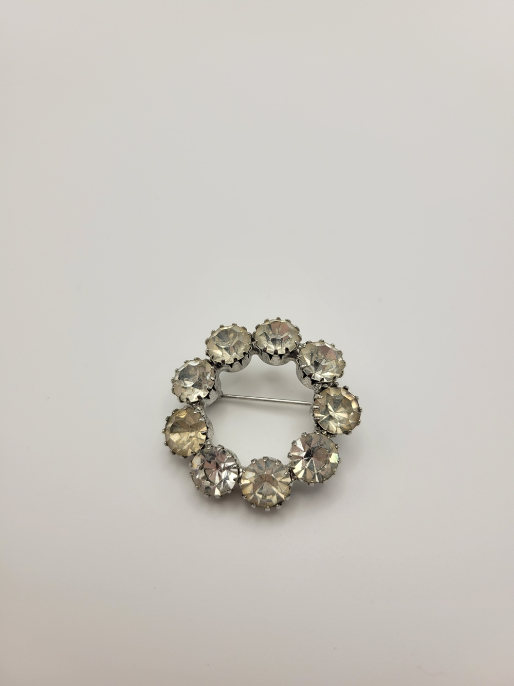 Vintage-style Silver Crystal Circle Brooch - Clear